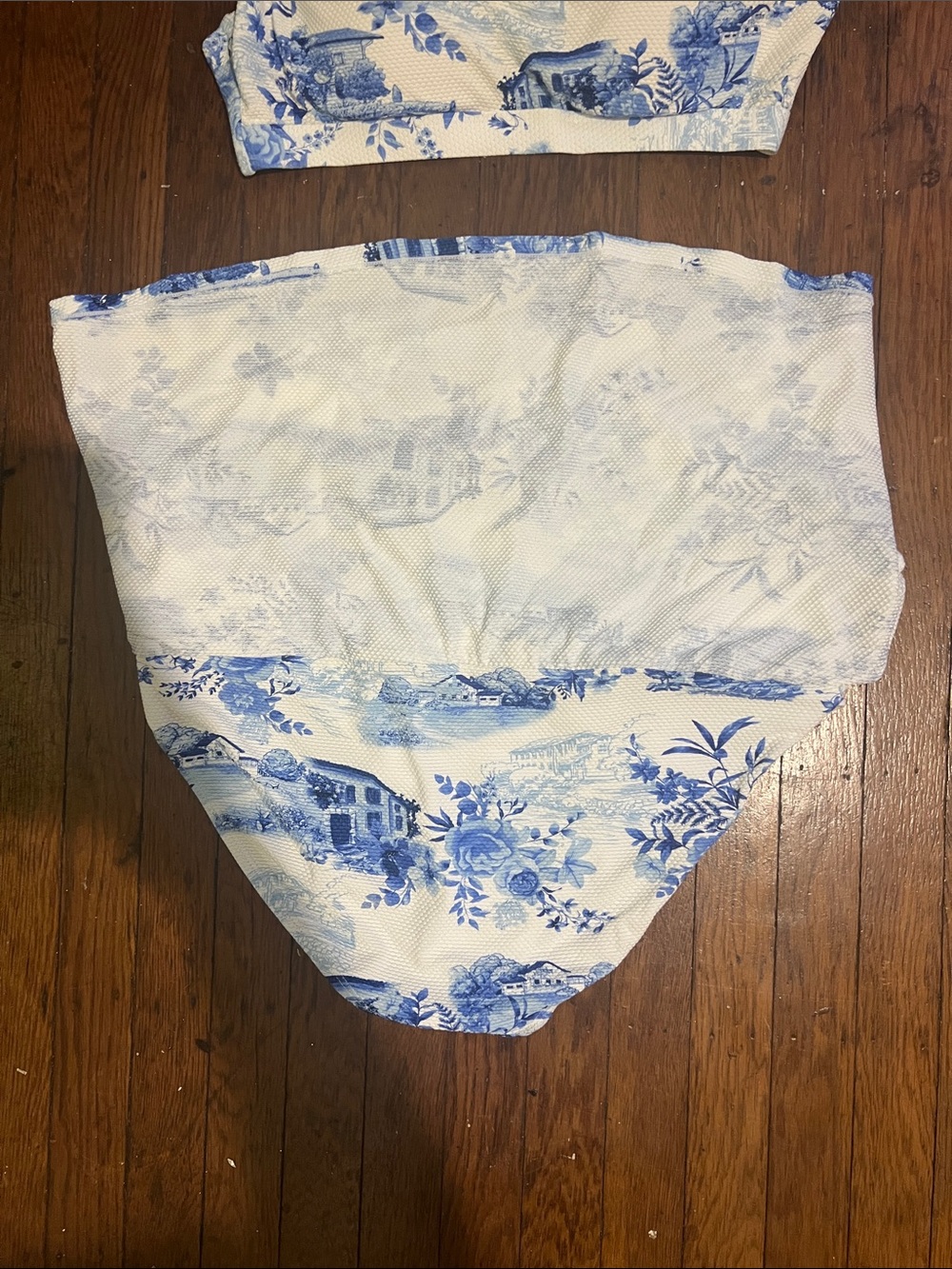Blue Toile Mini Skirt Set — Women's Two-Piece Skirt & Crop Top - Picture 8 of 12